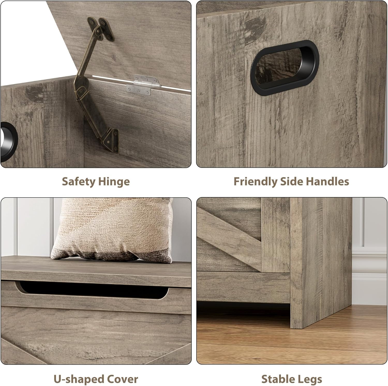 Garvee Wooden Storage Chest, 30"x15.78"x17.7", Safety Hinge Toy Box, Large Storage Bench for Entryway, Bedroom & Living Room, Greige