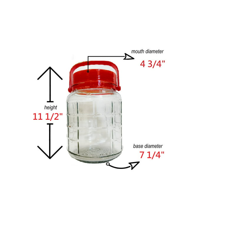 C&H Solutions 5L (1.32 Gallon) Glass Jar with Lid Wide Mouth Plastic Pour Spout Lids Bulk-Dry Food Storage