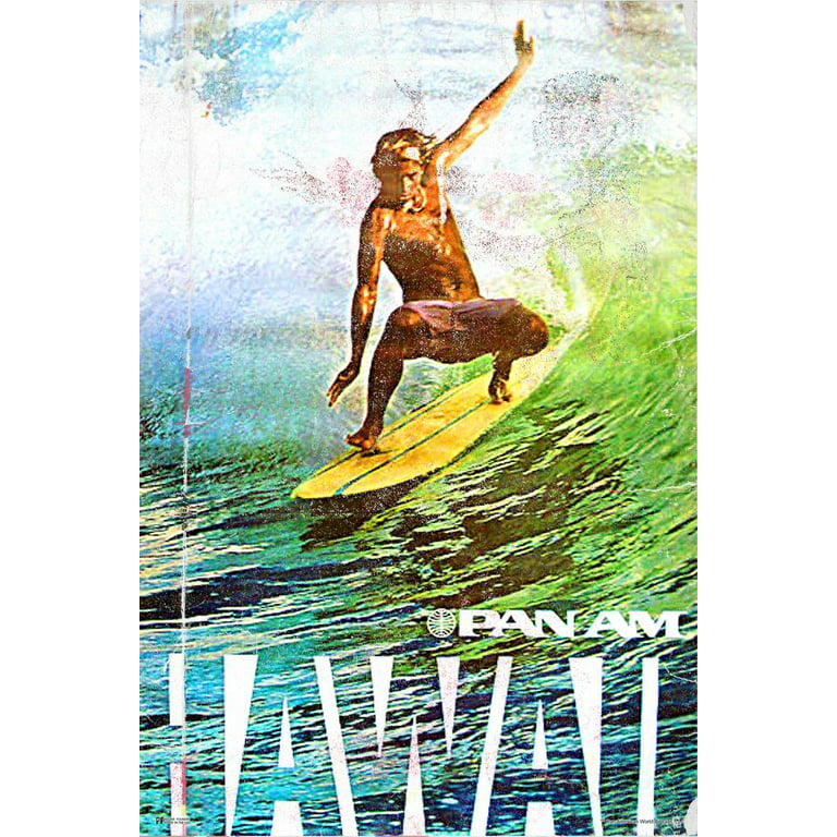 en kop lyserød overdrive Hawaii Surfing Surf Ocean Wave Surfer Tropical Paradise Island Palm Tree  Pan Am Logo American Vintage Travel Ad Airline Airport American Plane  Flying Cool Wall Decor Art Print Poster 24x36 - Walmart.com
