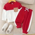 thumbnail image 2 of Caqnni Baby Girls Color Block Long Sleeve Sweatshirt Tops + Pants Set Baby Girl Fall Winter Clothes Fall Winter Outfit for Girls 6 9 12 18 24 Months，Red，6-9 Months, 2 of 7