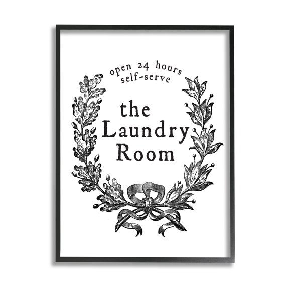 Stupell Industries 24 Hour Self-Serve Laundry Room Sign Vintage Wreath, 24 x 30, Designed by Lettered and Lined