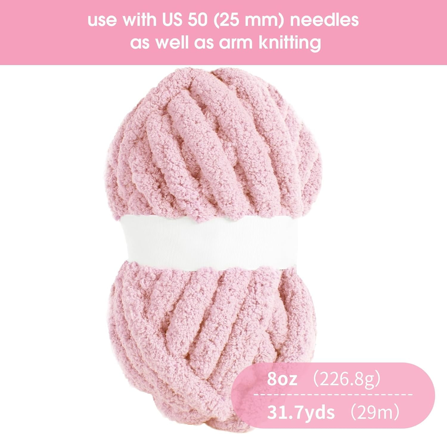 Pink Chunky Chenille Yarn for Crocheting, Bulky Thick Fluffy Yarn for Knitting,Super Bulky Chunky Yarn for Hand Knitting Blanket, Soft Plush Yarn, 2 Jumbo Pack (27 yds,8 oz Each Skein)