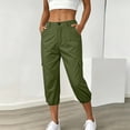 thumbnail image 6 of Hurxie Cargo Capri Pants for Women High Waisted Elastic Knit Waist Casual Capris Trousers Cropped Pants Army Green,2XL, 6 of 8