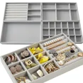 thumbnail image 2 of Velvet Jewelry Display Tray for Drawer Bracelet Earring Rings Jewelry Storage Box Organizer Case Holder Jewelry Display Boxes Gray- (3grid), 2 of 6