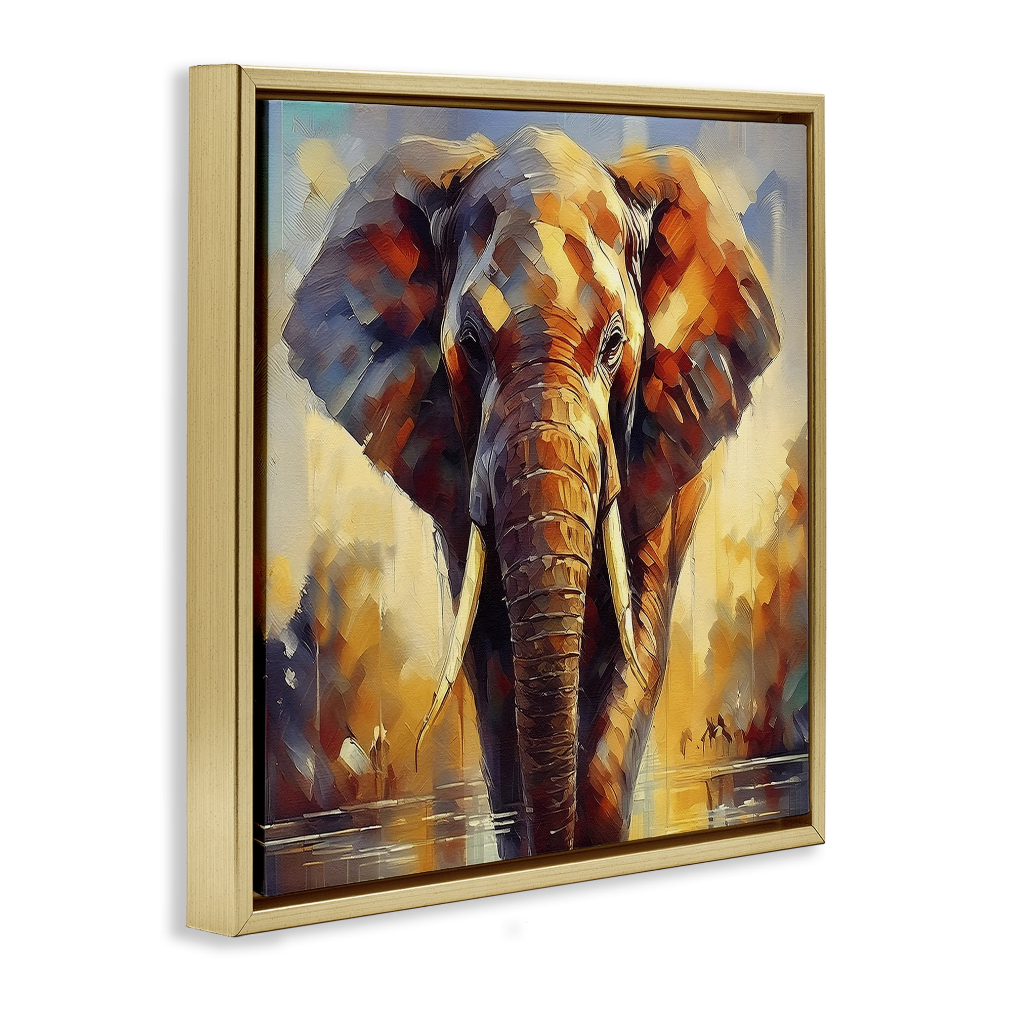 Stupell Industries Brushed Elephant Portrait Animals Painting Gold Floater Framed Canvas Art Print Wall Art, 18 x 18