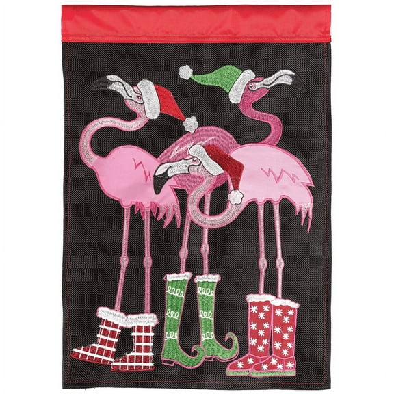 Magnolia Gardens M011649 13 x 18 in. Christmas Flamingos Burlap Garden Flag