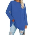 thumbnail image 3 of Fall Saving! HVOBTTY Women's Long Sleeved Pullover T Shirts, Fall Tops for Women, Women's Casual Solid Color Crew Neck Loose Lightweight T Shirt Blue, L, 3 of 5
