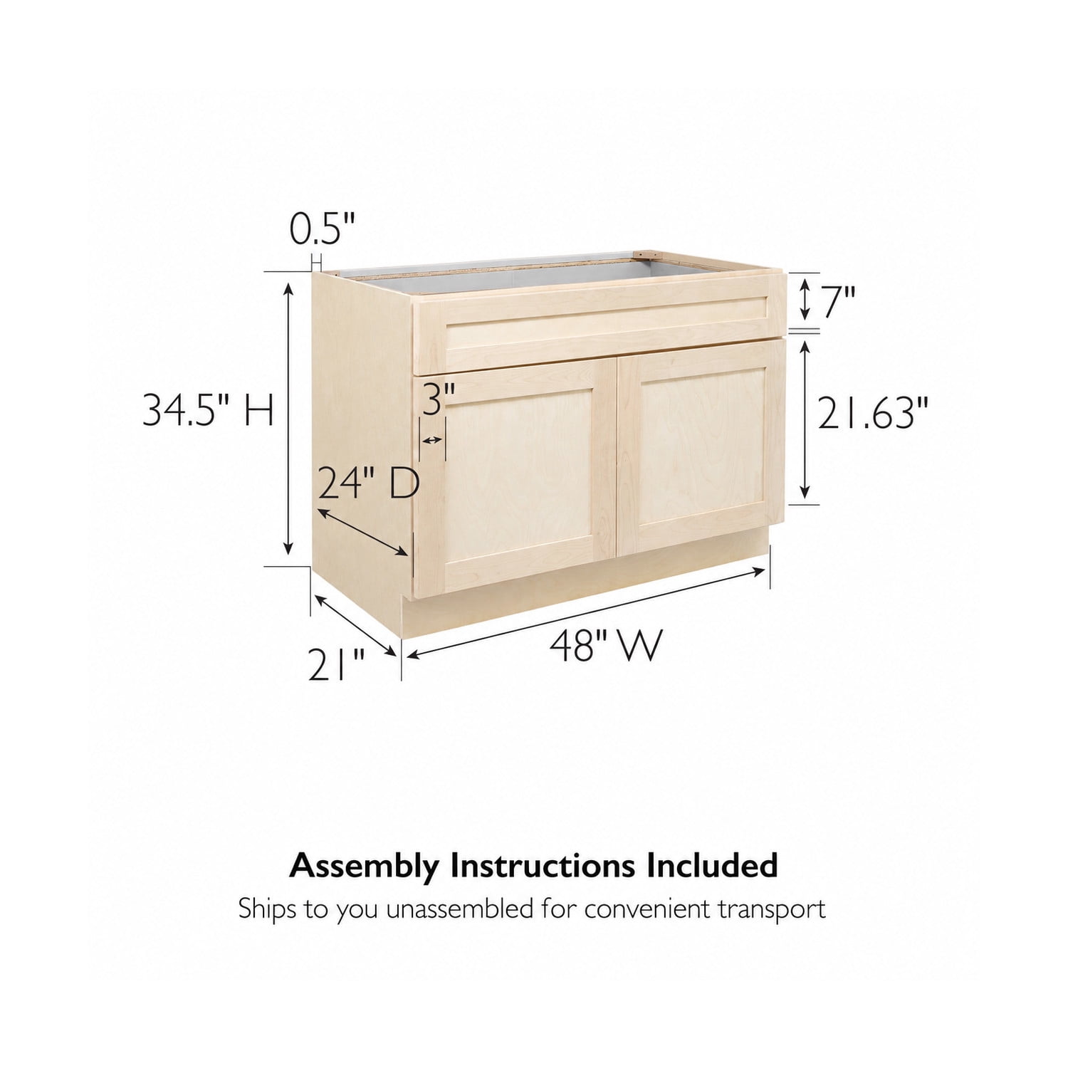 Design House Brookings Kitchen Sink Base Cabinet, Unfinished Birch, 48"