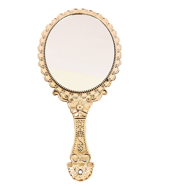Espejo de mano retro para mujer, pequeño espejo decorativo con mango largo, espejo de maquillaje portátil para exteriores, espejo pequeño de mano delicado