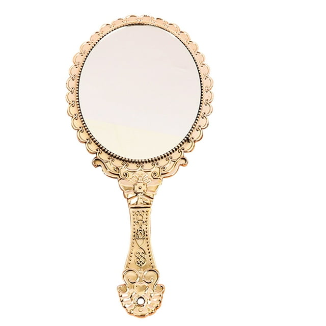 Espejo de mano vintage con diseño barroco para corte de cabello y maquillaje Espejo de maquillaje de tamaño pequeño para viaje Espejo de reflejo verdadero con asa