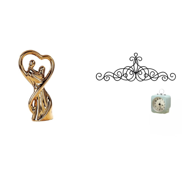 Figura de pareja, escultura de amantes, regalo de aniversario, decoración de pared de metal con pergamino familiar, placa con adorno floral para patio