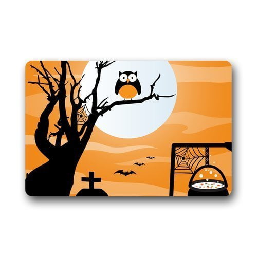 WinHome Halloween Spooky Owl Doormat Floor Mats Rugs Outdoors/Indoor