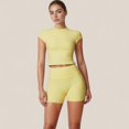 thumbnail image 4 of Women's Fitted Crop Active Tee Short Sleeve Round Neck Stretch Performance Fabric - X Large, Yellow, 4 of 7