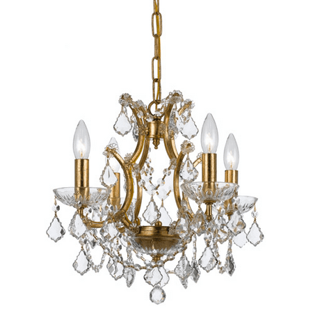 

Mini Chandeliers 4 Light With Wrought Iron Clear Crystal Clear Hand Cut Antique Gold size 17.5 in 240 Watts - World of Lighting