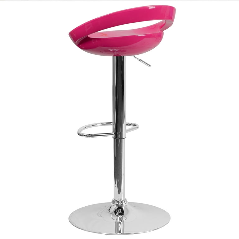 Flash Furniture Dash Contemporary Pink Plastic Adjustable Height Barstool with Rounded Cutout Back and Chrome Base