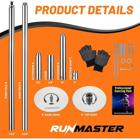 Premium Pole Spinning Static Dance Pole Kit | Portable & Removable 45mm Exercise Pole for Club, Party, Home Easy Assembly Safe & Sturdy Steel Construction | Silicone Rubber Protection