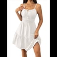 thumbnail image 1 of Vestido Mini de Verano para Mujer con Tirantes Finos, Escote Cuadrado, Sin Mangas, Cintura Fruncida, Suelto y Escalonado. Crema S, 1 of 10