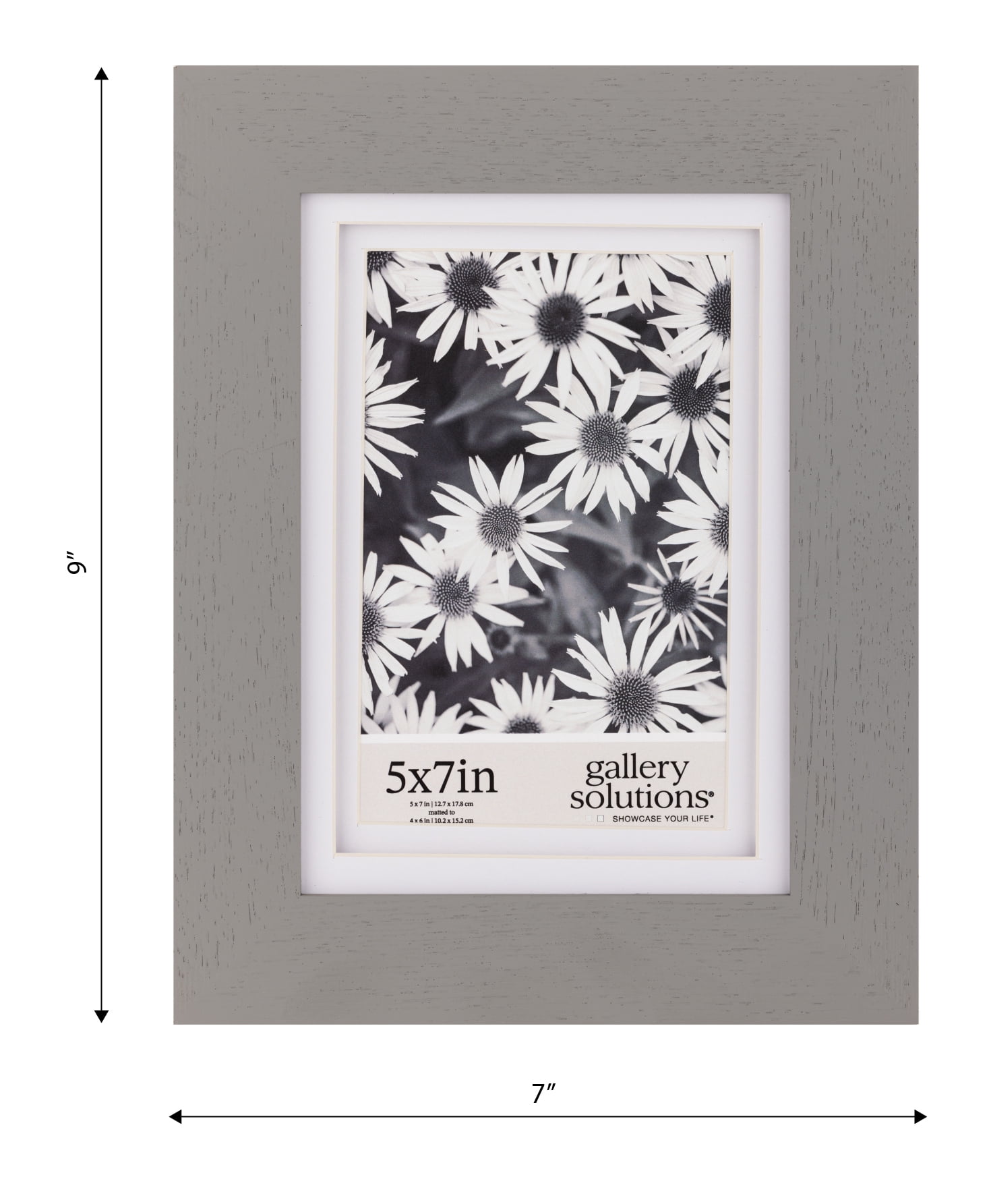 Gallery Solutions Flat Grey Picture Frame Double White Mat Airfloat Tabletop Wall Display 5" x 7" for 4" x 6" Photos 1-pack