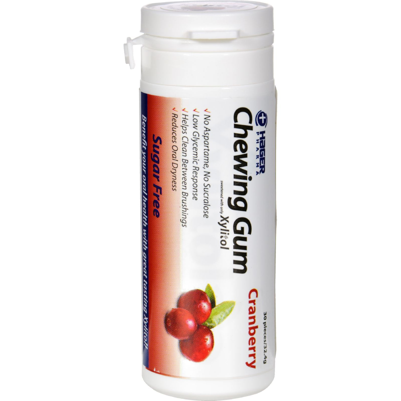 Hager Pharma Xylitol Chewing Gum - Cranberry - 30 ct - Case of 6