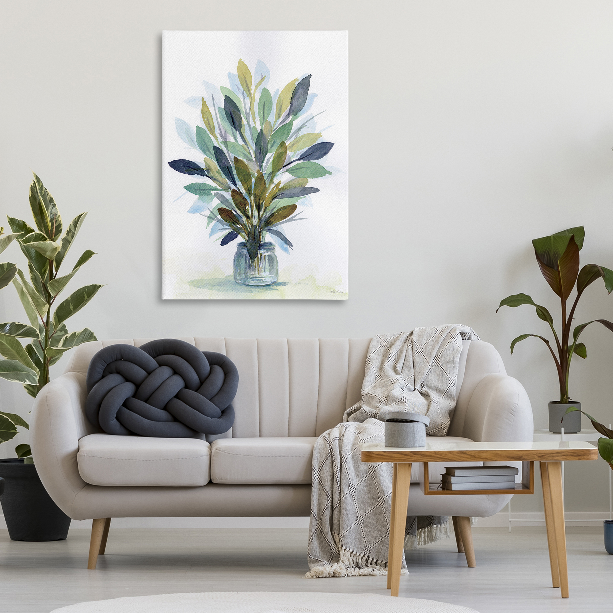 Stupell Industries Rustic Leaves Jar Botanical & Floral Painting Gallery Wrapped Canvas Art Print Wall Art, 30 x 45