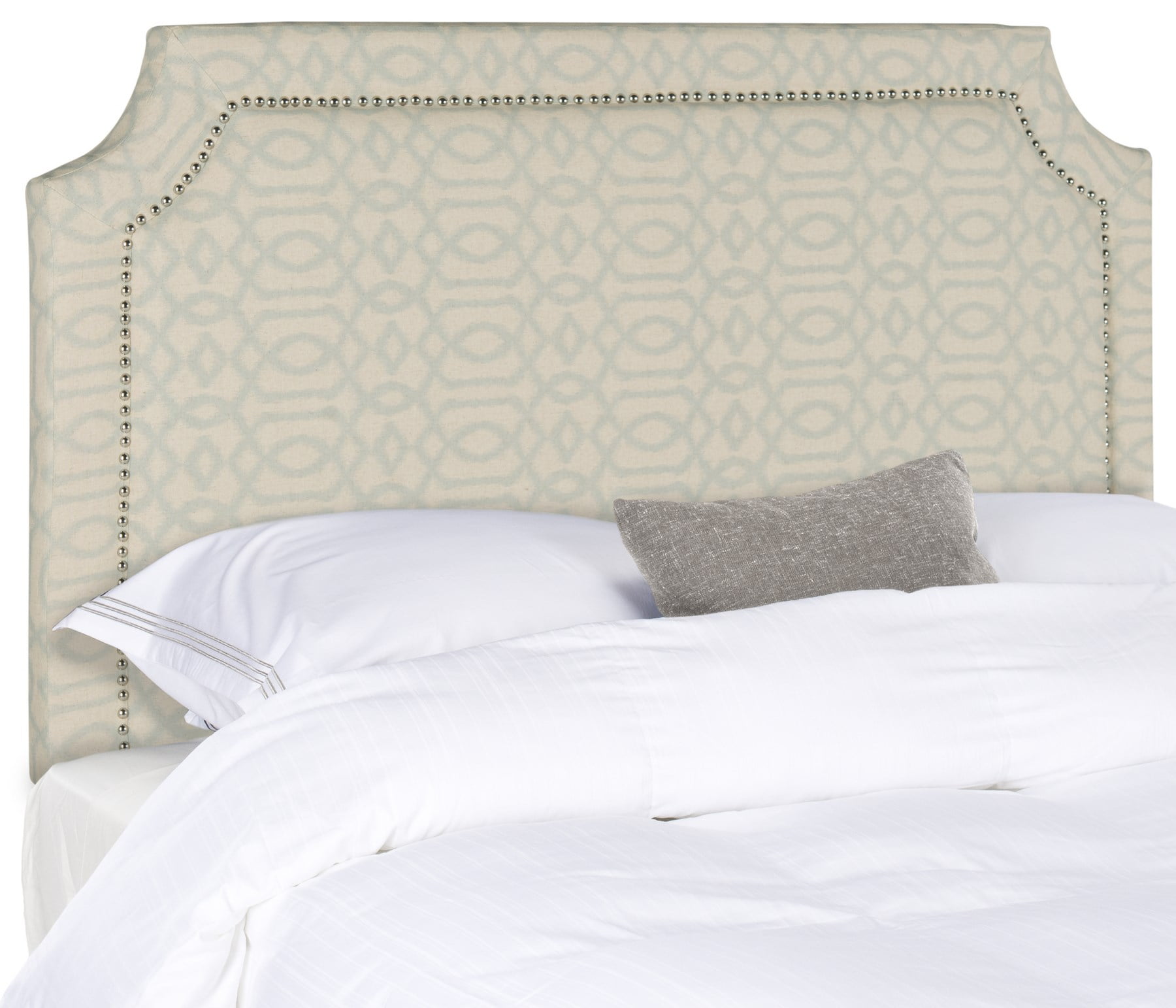 SAFAVIEH Shayne Modern Classic Upholstered Headboard with Nail Heads, Queen, Wheat/Pale Blue