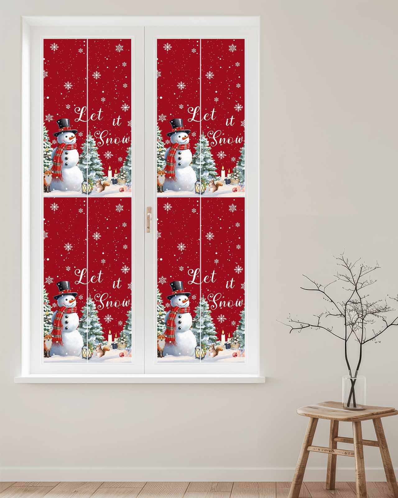 Red Snowman Christmas Window Privacy Film Stained Glass Window Film Decorative Windows Cover Static Windows Cling for Glass Door Xmas Tree Snowflake Gifts Stickers for Bathroom 29.5"x118"