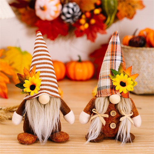 2 Pack Fall Gnomes Decorations for Home, Harvest & Thanksgiving Gnomes