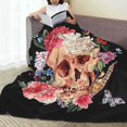 thumbnail image 4 of Skull Flower Blanket Floral Skull Print Throw Blanket Super Soft Warm for Bed Sofa Gift for Halloween 50"x40", 4 of 7