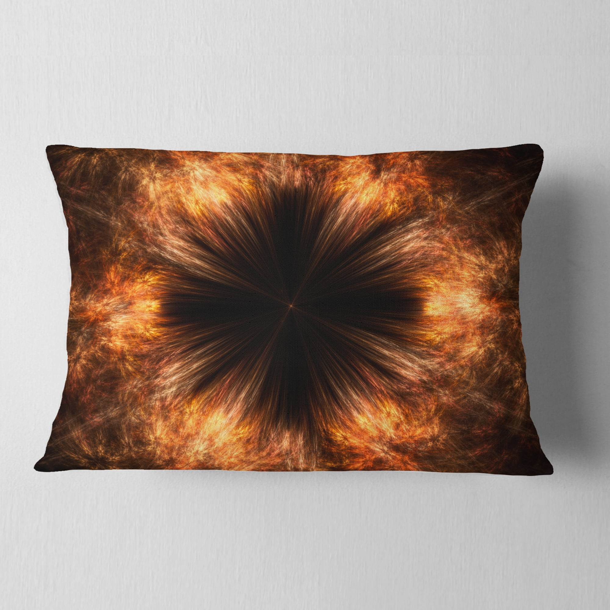 Designart Fractal Black Brown Flower - Floral Throw Pillow - 12x20