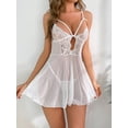 thumbnail image 6 of SHOWMALL Women's Lingerie Lace Babydoll Nightdress, Adjustable Strap Cutout Chemise Sleepwear, Sexy V Neck Sheer Mesh Nightgown, White S, 6 of 6