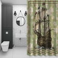 thumbnail image 4 of Sailboat Shower Curtain for Bathroom Decor, Vintage Boat Green Map Texture Brown Stripes Waterproof Fabric Shower Curtain, 60"x72" Set with 12 Hooks, 4 of 9