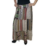 Mogul Womens Indian Style Long Skirt Ethnic Printed Cotton Blend Bohemian Fashion Tiered Elastic Waist A-Line Maxi Skirts