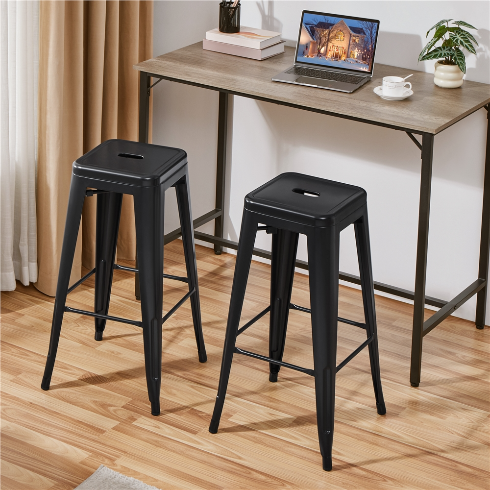 Alden Design 4pcs 30" Metal Stackable Backless Bar Stools, Black