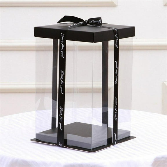 SeekLGT Transparent Display Box Square Plastic Decorative Gift Box with Base Lid and Ribbon for Wedding Birthday Christmas Holidays