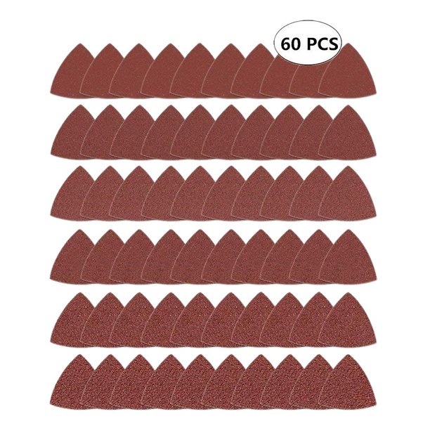 Papel de lija triangular con gancho y bucle de 60 piezas, apto para lijado multiherramienta oscilante de 3-1/8 pulgadas Pa