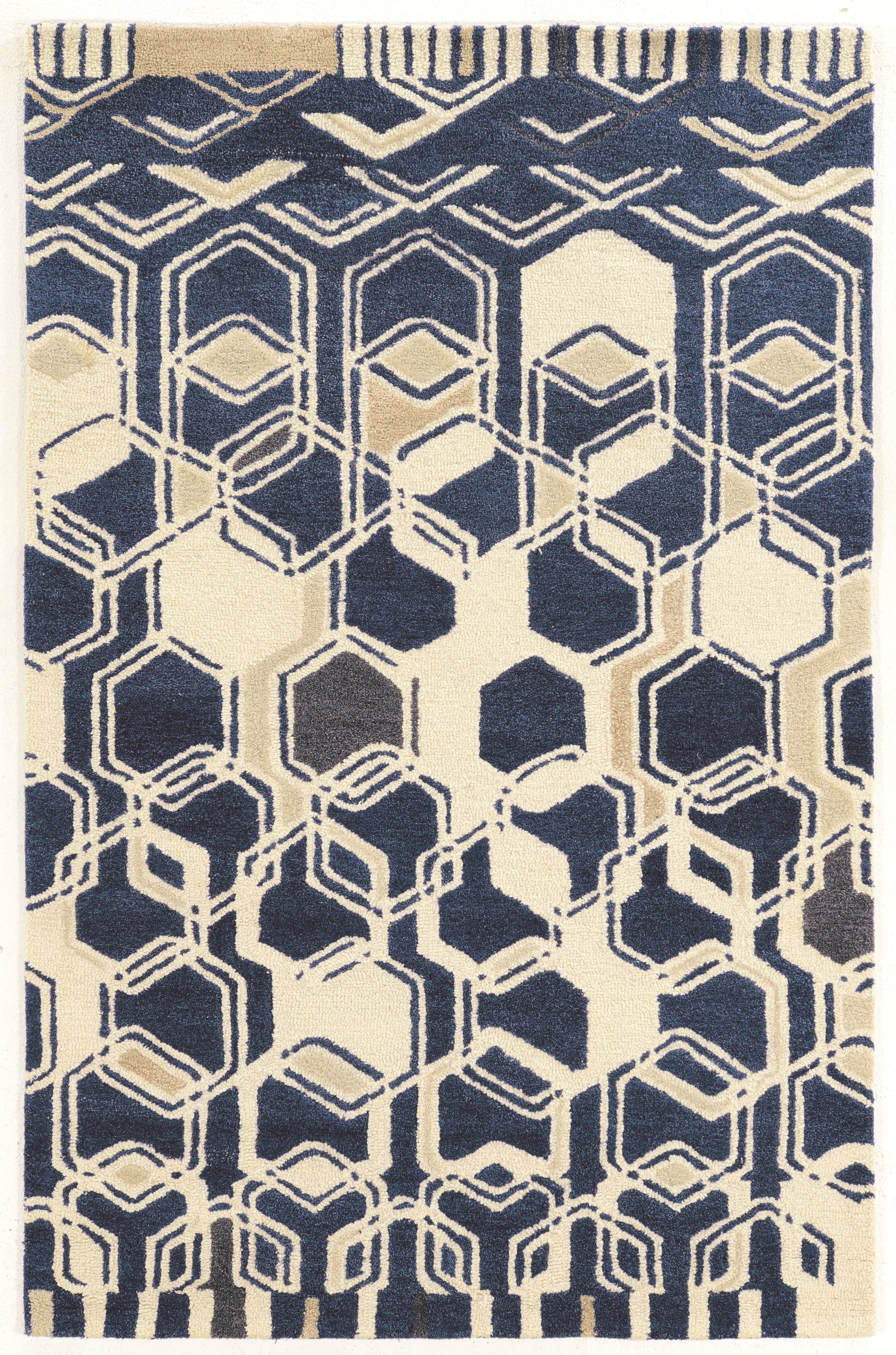 Blue Linon Aspire Collection Wool Triangle Off-white Synthetic Rugs 8'X 11' 