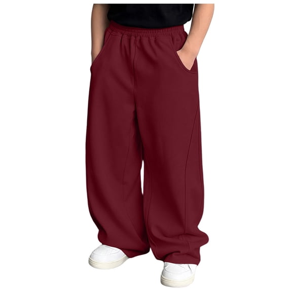 Boys Wide Leg Sweatpants Relaxed Fit Baggy Joggers with Pockets Casual Kids Pants 4-15Y