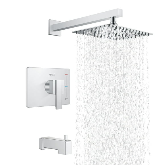 KENES Polished Chrome Tub and Shower Trim Kit Shower Faucet with 8-Inch Rain Shower Head Modern Single-Spray Shower Faucet Set KE-6024A-5 (Shower Valve Included)