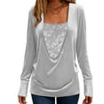 thumbnail image 2 of Otntypg Women's Sequin Tops Casual Patchwork Cowl Neck Ruched Stretch Long Sleeve Tunic Blouse Shining Glitter Pullover Top Trendy Party/Business Outfit Clothes White L, 2 of 9