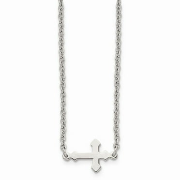 Mia Diamonds Stainless Steel Polished Sideways Cross 18in Necklace Chain