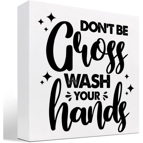 Funny Bathroom Sign Decor,Don'T Be Gross Wash Your Hands Wood Box Sign Desk Decor,Bathroom Reminder Signs,Restroom Wood Decor 5x5 Inch