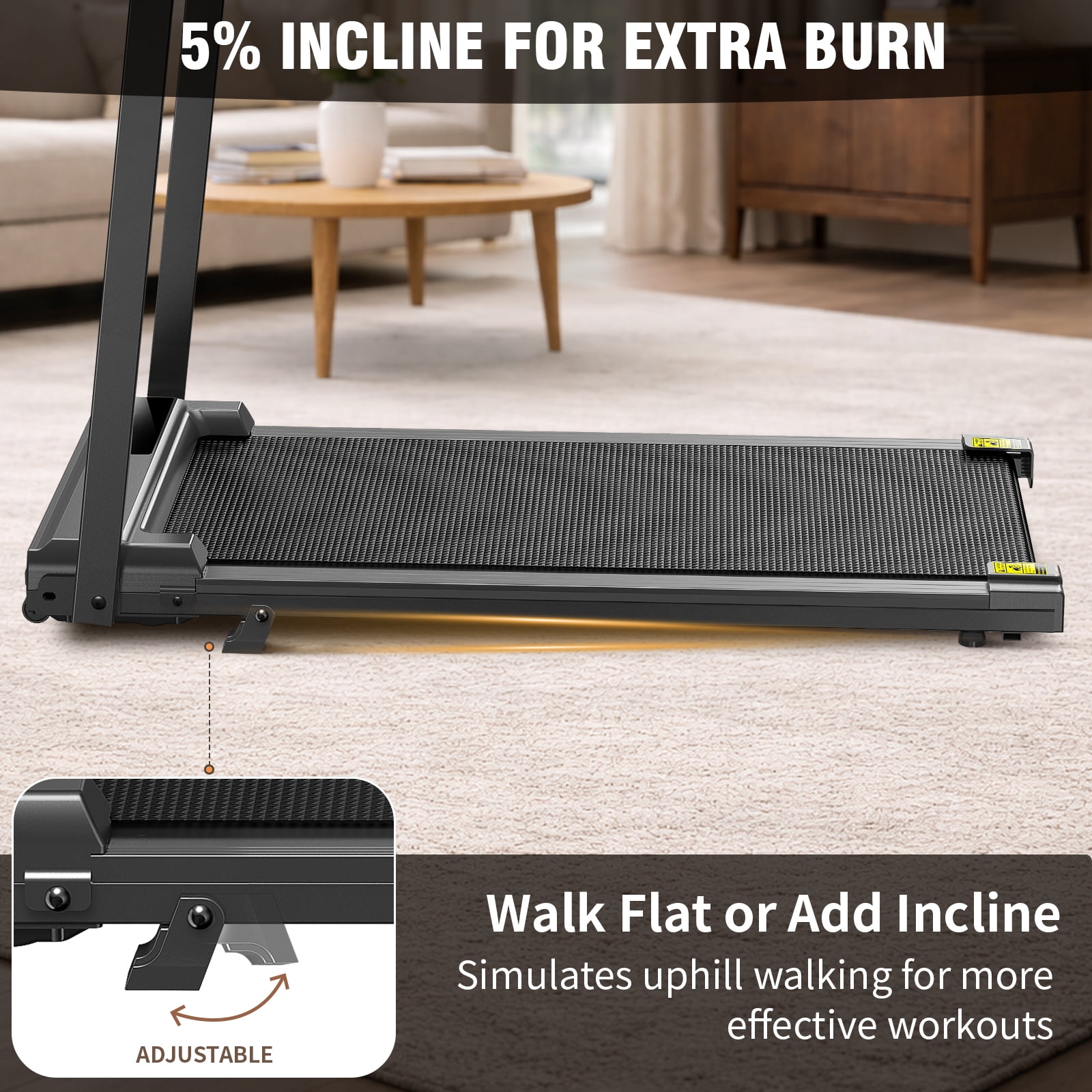Alvantor 2.5HP Walking Pad Treadmill, Manual Incline Under Desk Treadmill with Shock Absorption for Small Apartments, Black