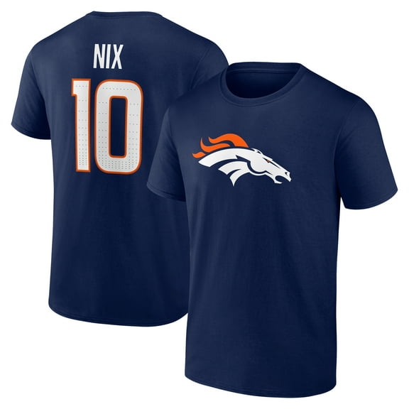 Men's Bo Nix Navy Denver Broncos Icon Name & Number T-Shirt