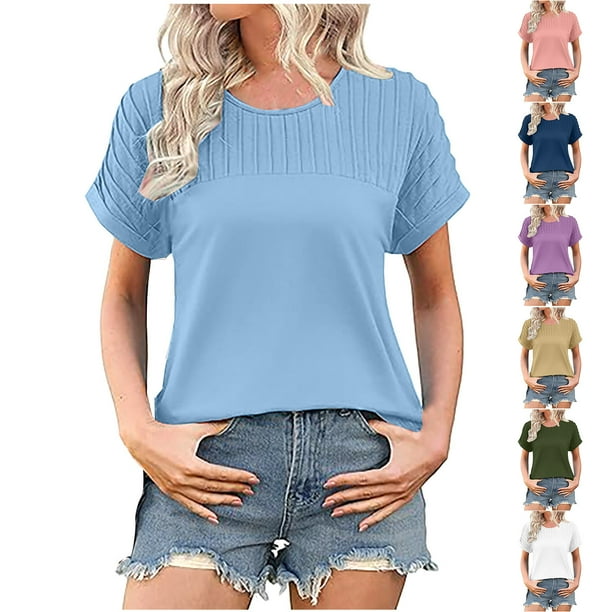 Sudaderas con capucha para mujer,Túnica de cuello en V para mujer, blusa informal de manga corta, parte superior lisa de poliéster, ajuste holgado y cómodo para uso diario, sopatenor