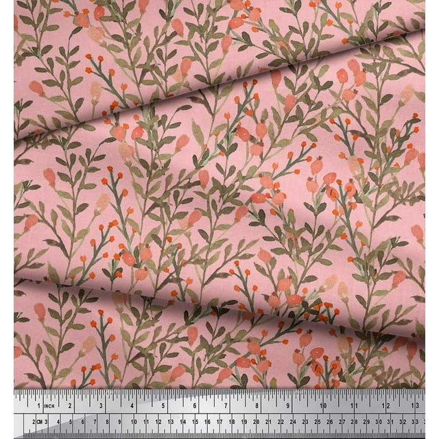 Soimoi Tissu Georgette Poly Rose Tissu Imprimé Baies Feuilles 1 Yard 42 Pouces de Large