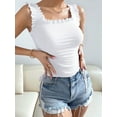 thumbnail image 5 of Cute Crop Tops for Women Tank Tops Ribbed Ruffle Strap Square Neck Womens Trendy Going Out Preppy Tops White M, 5 of 9