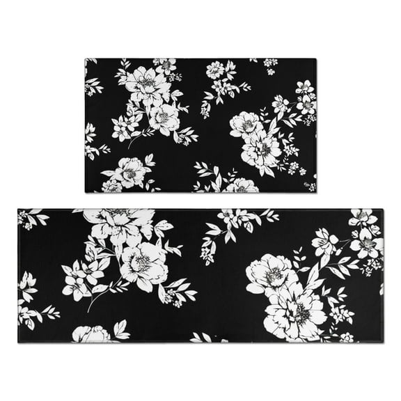 Pioneer Flower Floral Print Pattern Kitchen Rugs Sets Of 2,Anti Fatigue Kitchen Mat Rugs Non Slip Washable,Decorative Kitchen Floor Mats for Kitchen,Sink,Laundry,17"x30" 17"x47"
