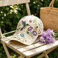 thumbnail image 4 of 3D Beaded Embroidery Floral Baseball Cap Washed Rhinestone Bird Dad Hat Boho Adjustable Sun Hat for Women, 4 of 5