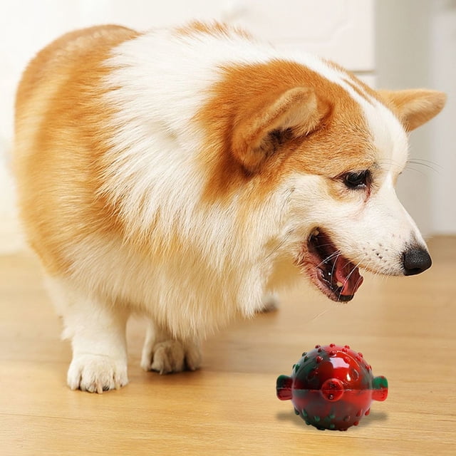 Bolas de perro indestructibles | Juguete de morder con temática navideña para perros pequeños y medianos | Entrenamiento interactivo de alta elasticidad, plástico verde, 9 cm, promueve la salud