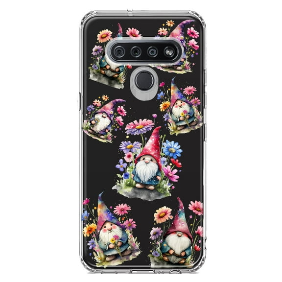 MUNDAZE LG K51 Cute Pink Purple Cosmos Flowers Gnomes Spring Floral Double Layer Phone Case Cover